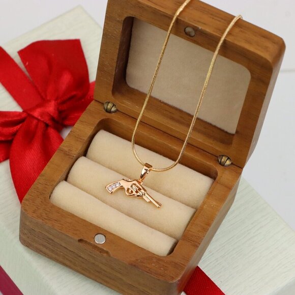 "Rose Gold Gun Shape Pendant Necklace with Sparkling Stones, XPPT1198 - Picture 11 of 13